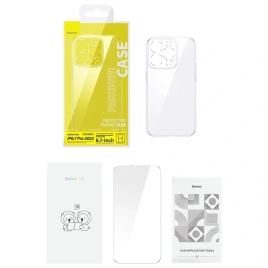 Чехол пластиковый Baseus для iPhone 14 Pro Protective Case 2 in 1 (Full Coverage Tempered Glass Film+Cleaning kit Crystal Series