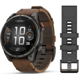 Смарт-часы Garmin Fenix 8 Pro 47mm Amoled Sapphire Lens Tinanium With Chestnut Leather Band Plus Pabble gray Silicone (010-03198-40)