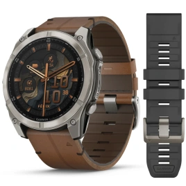 Смарт-часы Garmin Fenix 8 51mm Amoled Sapphire Bare Titanium Black with Chestnut Leather Band with Grapphite Silicone Band (010-02905-40)