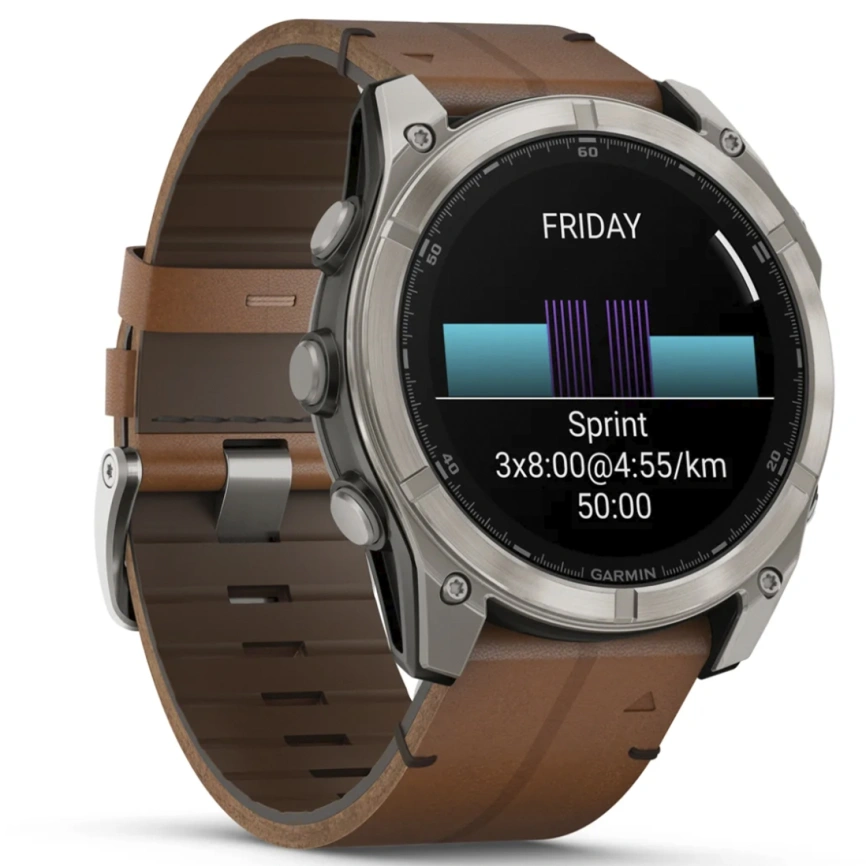Смарт-часы Garmin Fenix 8 51mm Amoled Sapphire Bare Titanium Black with Chestnut Leather Band with Grapphite Silicone Band (010-02905-40) фото 2