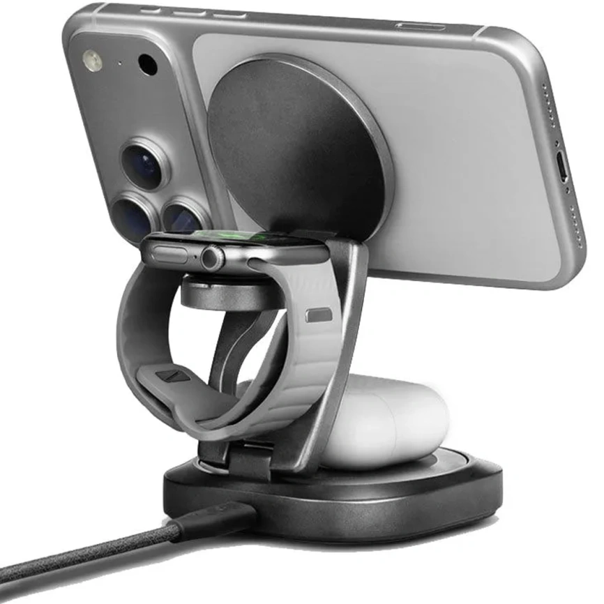 Беспроводное зарядное устройство EnergEA AluMag Gyro (3 в 1) Gunmetal (AM-GYRO-GUN) фото 5