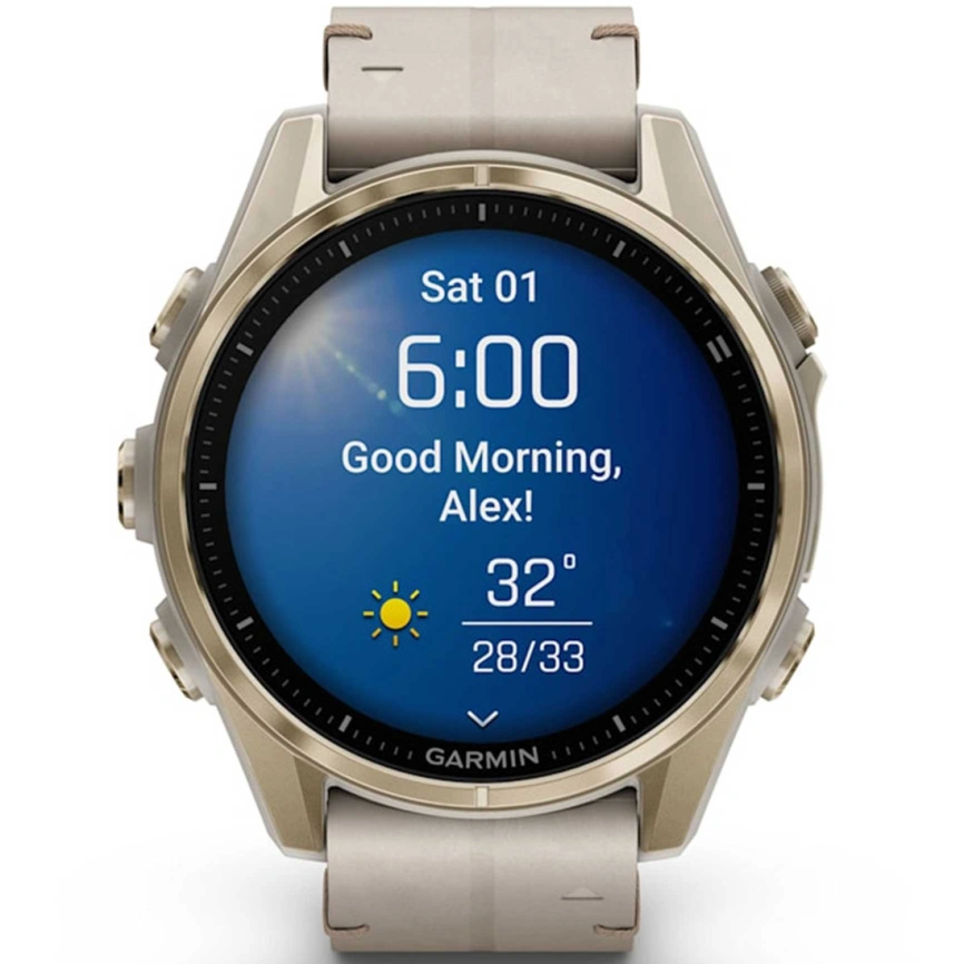 Смарт-часы Garmin Fenix 8 43mm Amoled Sapphire (010-02903-40) Soft Gold Stainless Steel with Fog Gray Leather Band фото 2