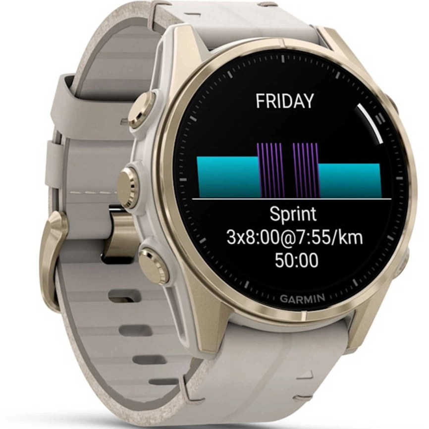 Смарт-часы Garmin Fenix 8 43mm Amoled Sapphire (010-02903-40) Soft Gold Stainless Steel with Fog Gray Leather Band фото 3