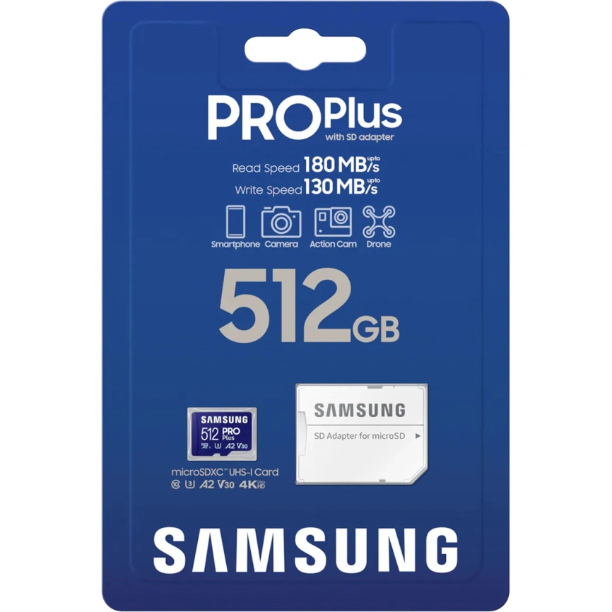 Карта памяти Samsung PRO Plus 512GB MicroSDXC Class 10/UHS-I U3 (MB-MD512SA) фото 3