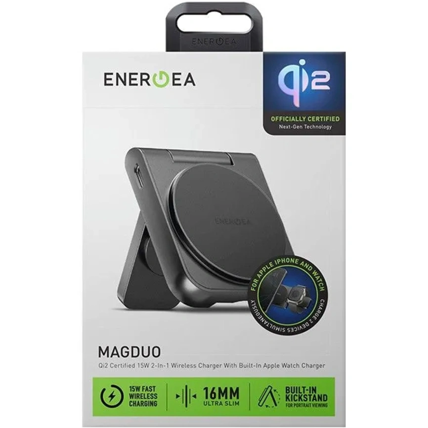 Беспроводное зарядное устройство EnergEA MagDuo Qi2 (2 в 1) Gunmetal (MAG-DUO-GUN) фото 5
