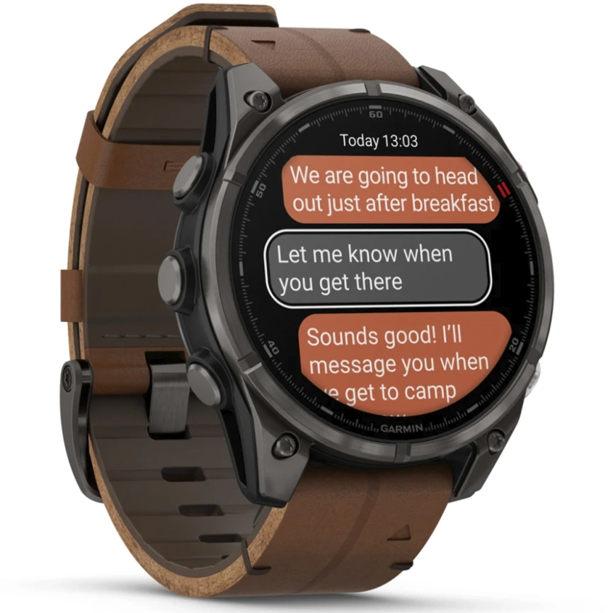 Смарт-часы Garmin Fenix 8 Pro 47mm Amoled Sapphire Lens Tinanium With Chestnut Leather Band Plus Pabble gray Silicone (010-03198-40) фото 7